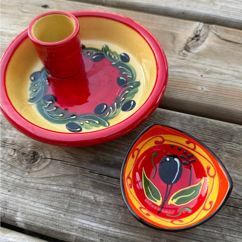 Party Olive Plate Bowl Delrio  Salrado Hand Painted Spain